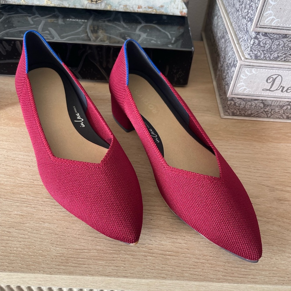Rothy’s The High Point In Love Insole Autumn Red Heels Shoes Womens